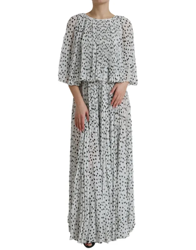 White Polka Dot A-line Pleated Maxi Dress sold by Lord & Taylor