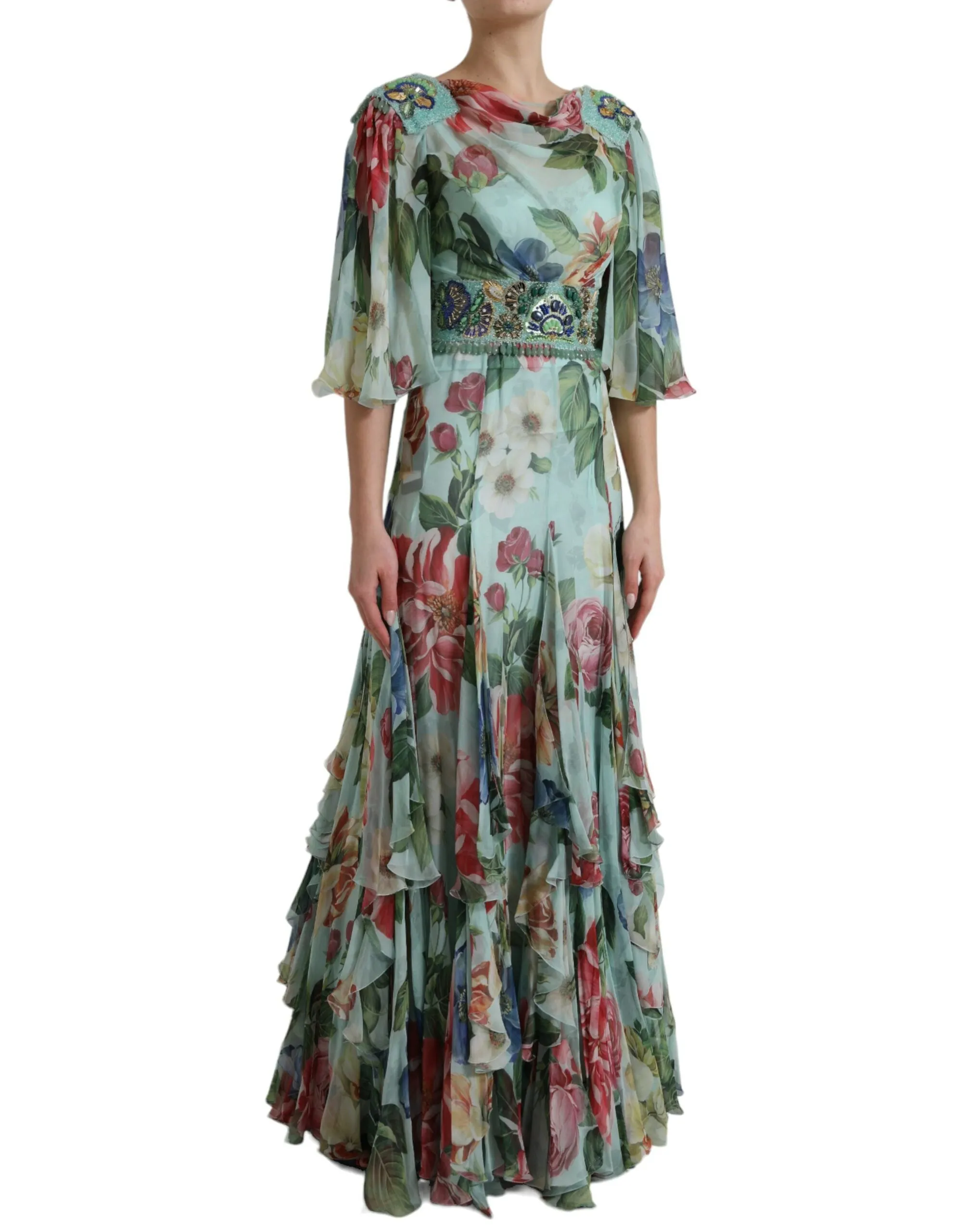 Blue Floral Print Tiered Long Maxi Dress sold by Lord & Taylor product image thumbnail 2