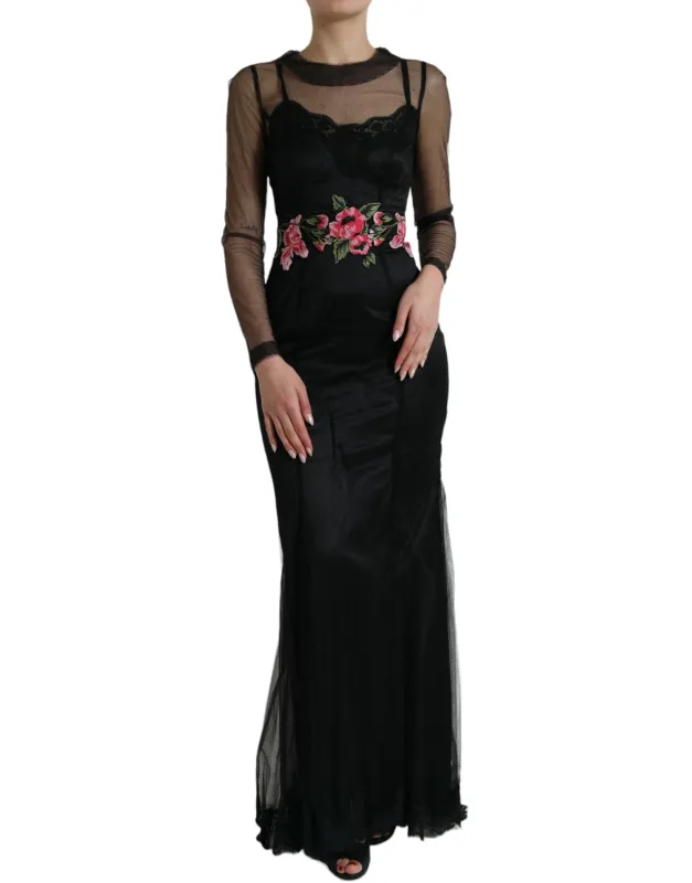 Black Floral Embroidery Mesh Tulle Gown Dress sold by Lord & Taylor