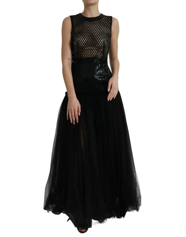 Black Sequined Sleeveless Mesh Layered Gown Dress sold by Lord & Taylor
