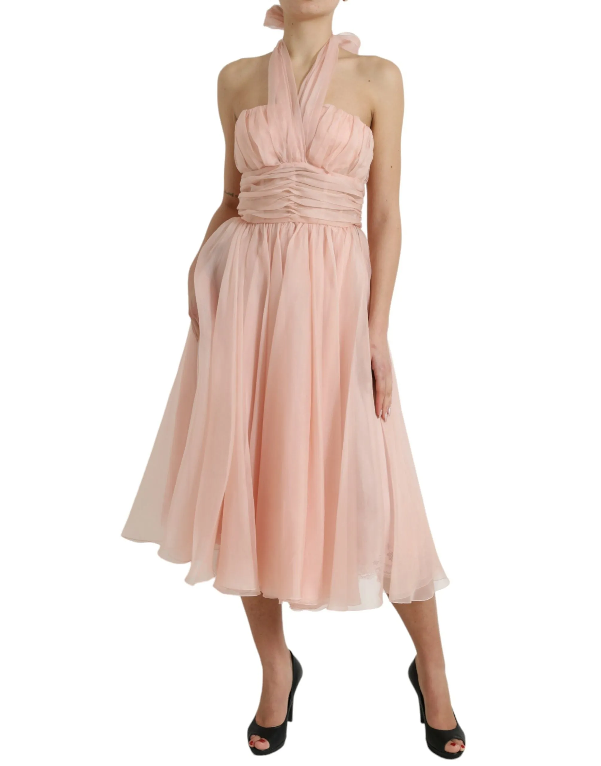 Pink Silk Chiffon Halter A-line Pleated Midi Dress sold by Lord & Taylor product image thumbnail 2