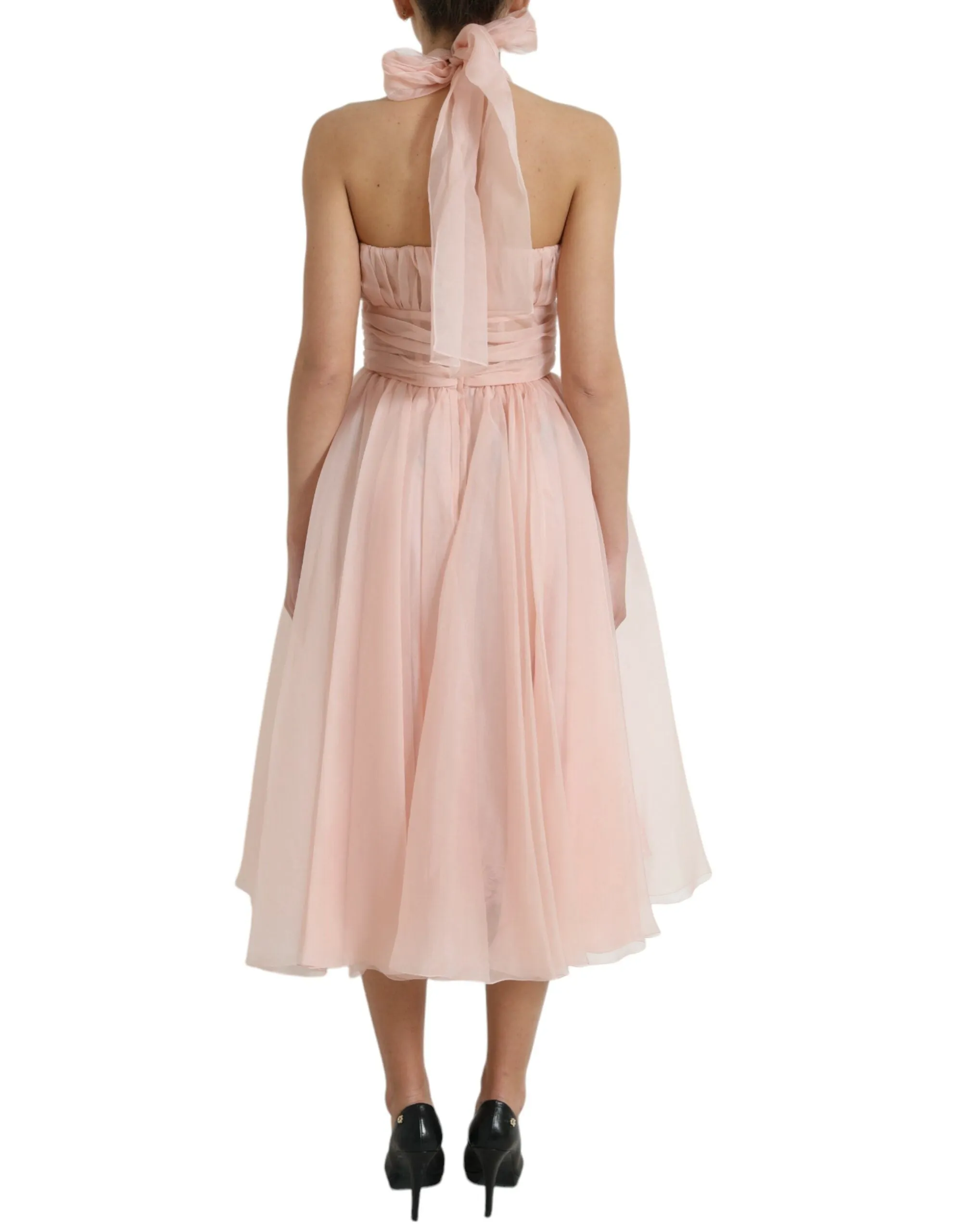 Pink Silk Chiffon Halter A-line Pleated Midi Dress sold by Lord & Taylor product image thumbnail 3