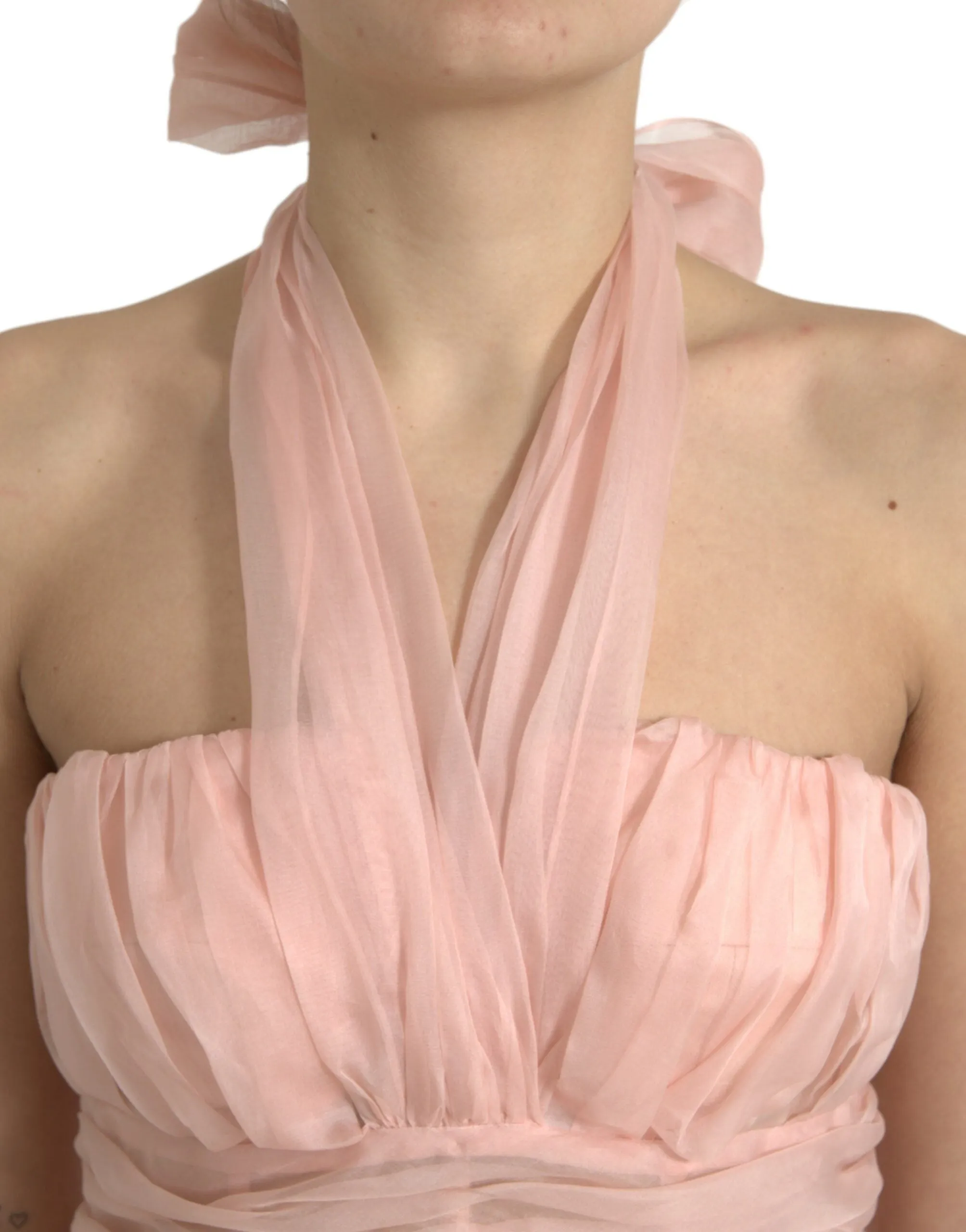 Pink Silk Chiffon Halter A-line Pleated Midi Dress sold by Lord & Taylor product image thumbnail 4