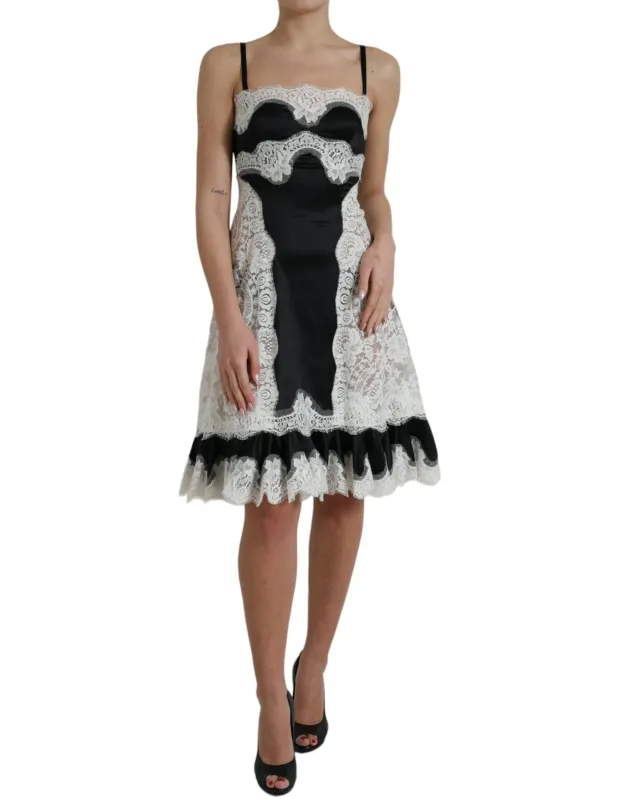Black White Lace See Through A-Line Sleeveless Dress sold by Lord & Taylor