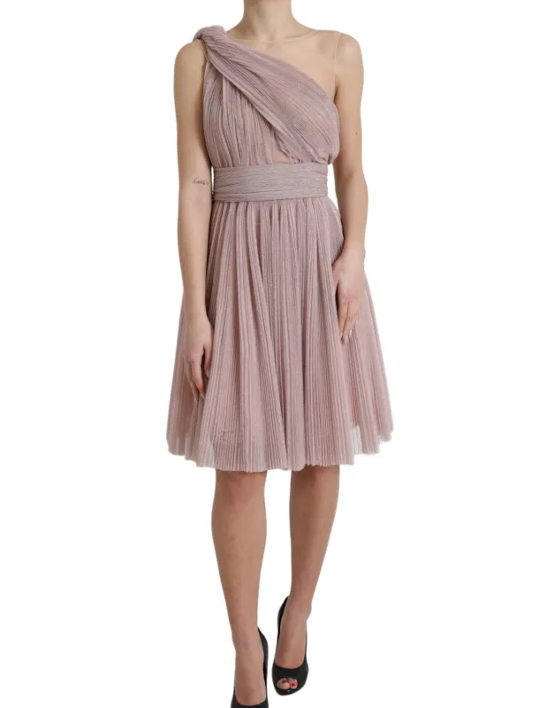 Pink One Shoulder Pleated Lame Tulle Dress sold by Lord & Taylor