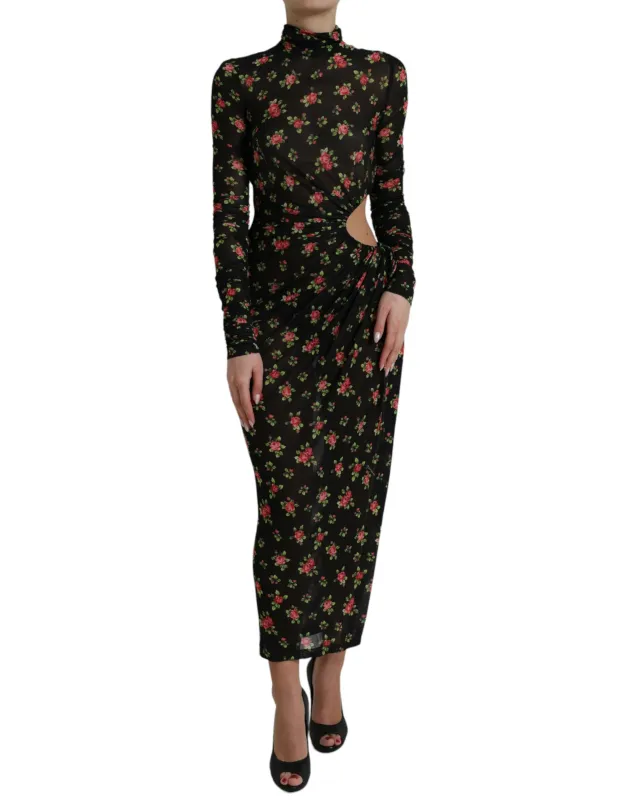 Black Floral Cut Out Sheath Long Maxi Dress sold by Lord & Taylor