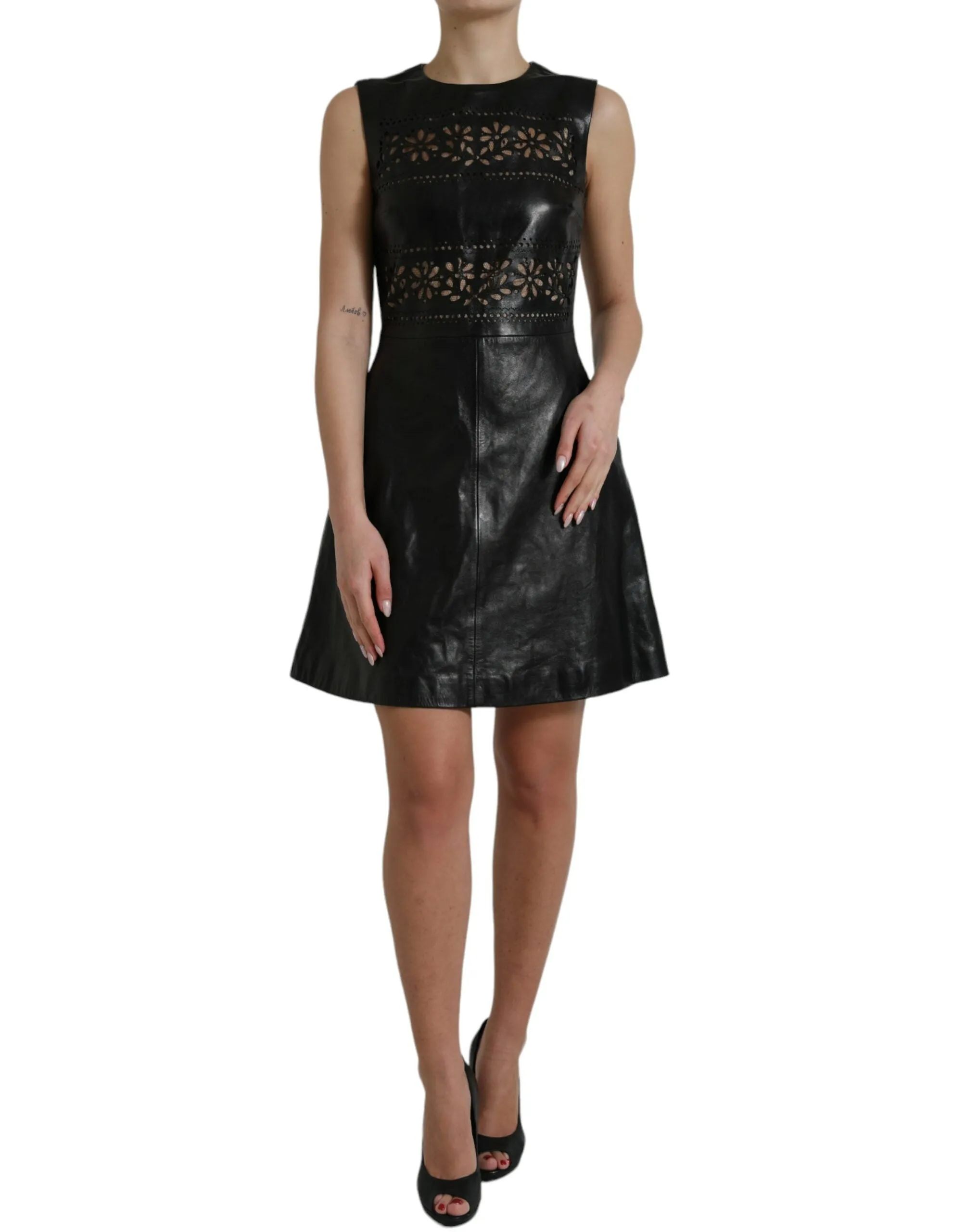 Shiny Black Nylon Cut Out A-line Mini Dress sold by Lord & Taylor