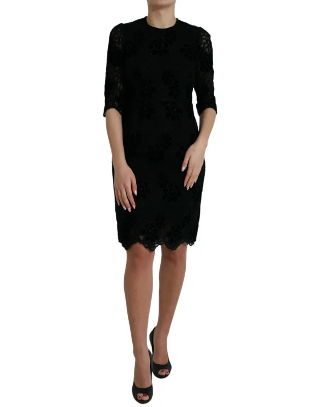 Black Floral Lace Cotton Bodycon Dress sold by Lord & Taylor
