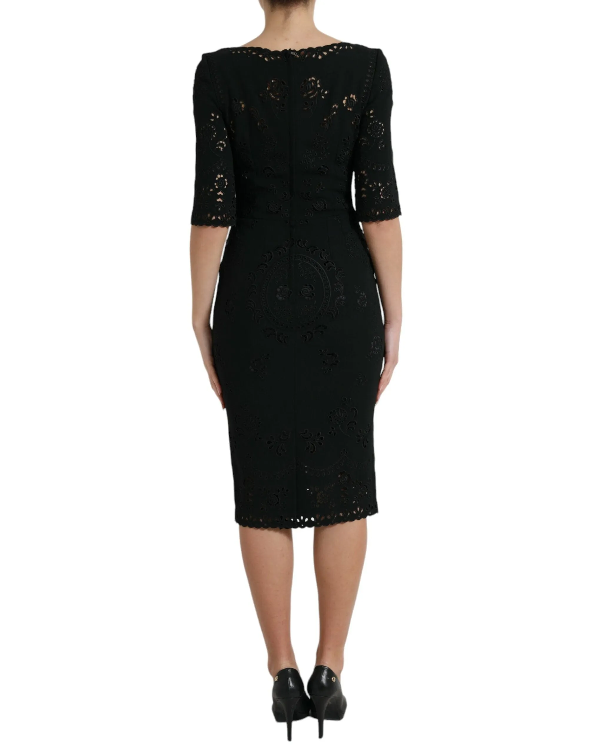 Black Floral Lace Viscose Bodycon Midi Dress sold by Lord & Taylor product image thumbnail 3