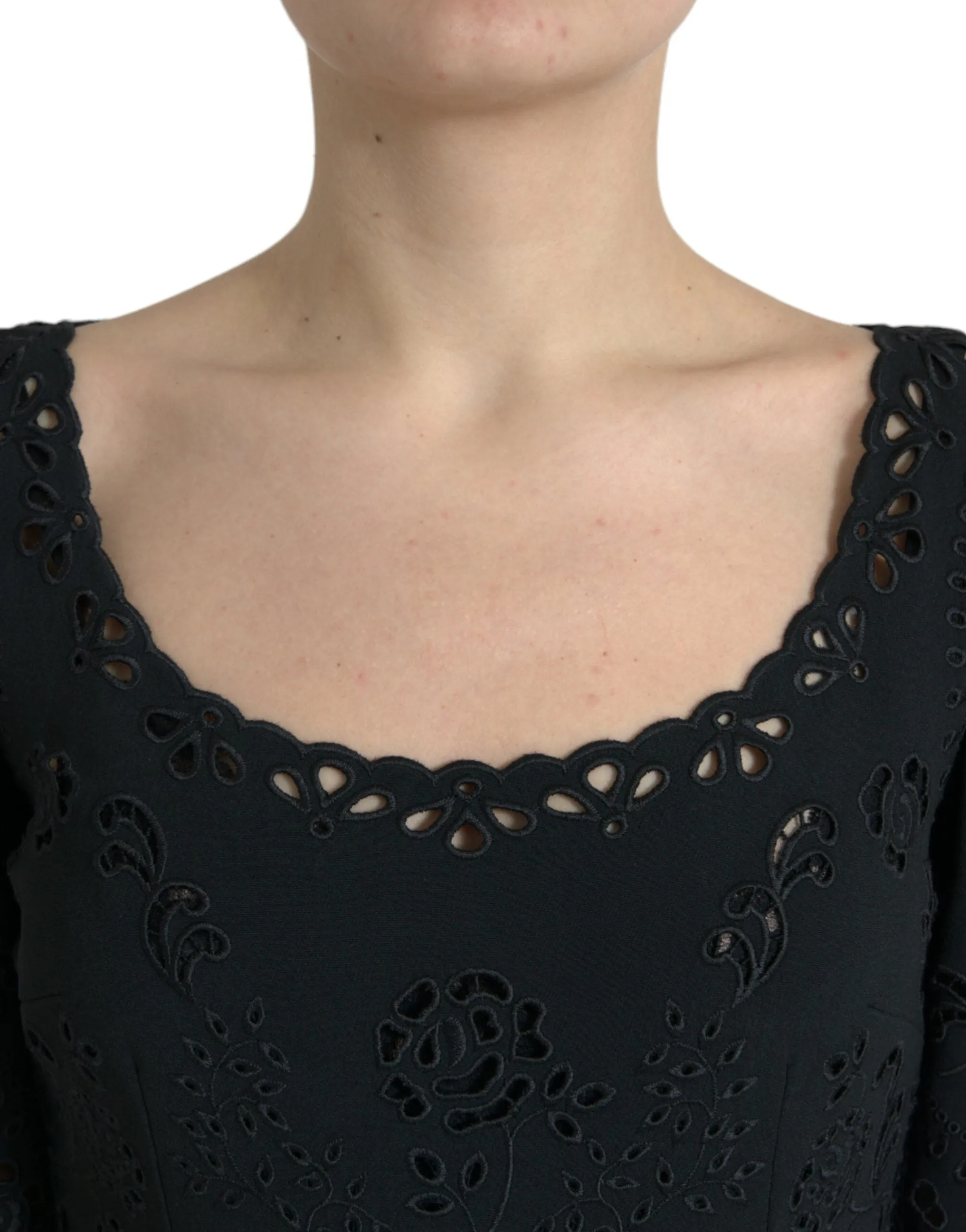 Black Floral Lace Viscose Bodycon Midi Dress sold by Lord & Taylor product image thumbnail 4