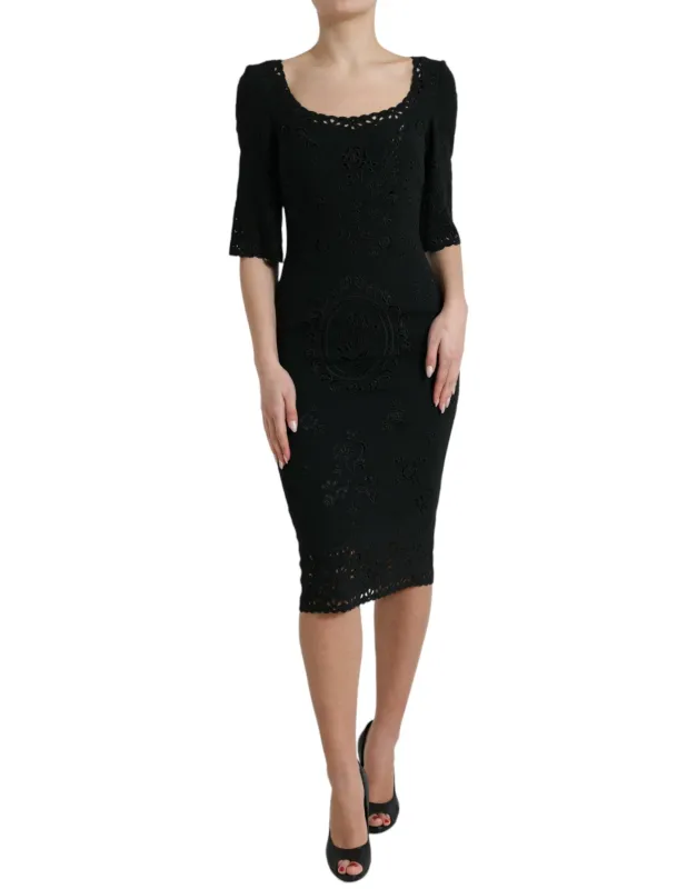Black Floral Lace Viscose Bodycon Midi Dress sold by Lord & Taylor