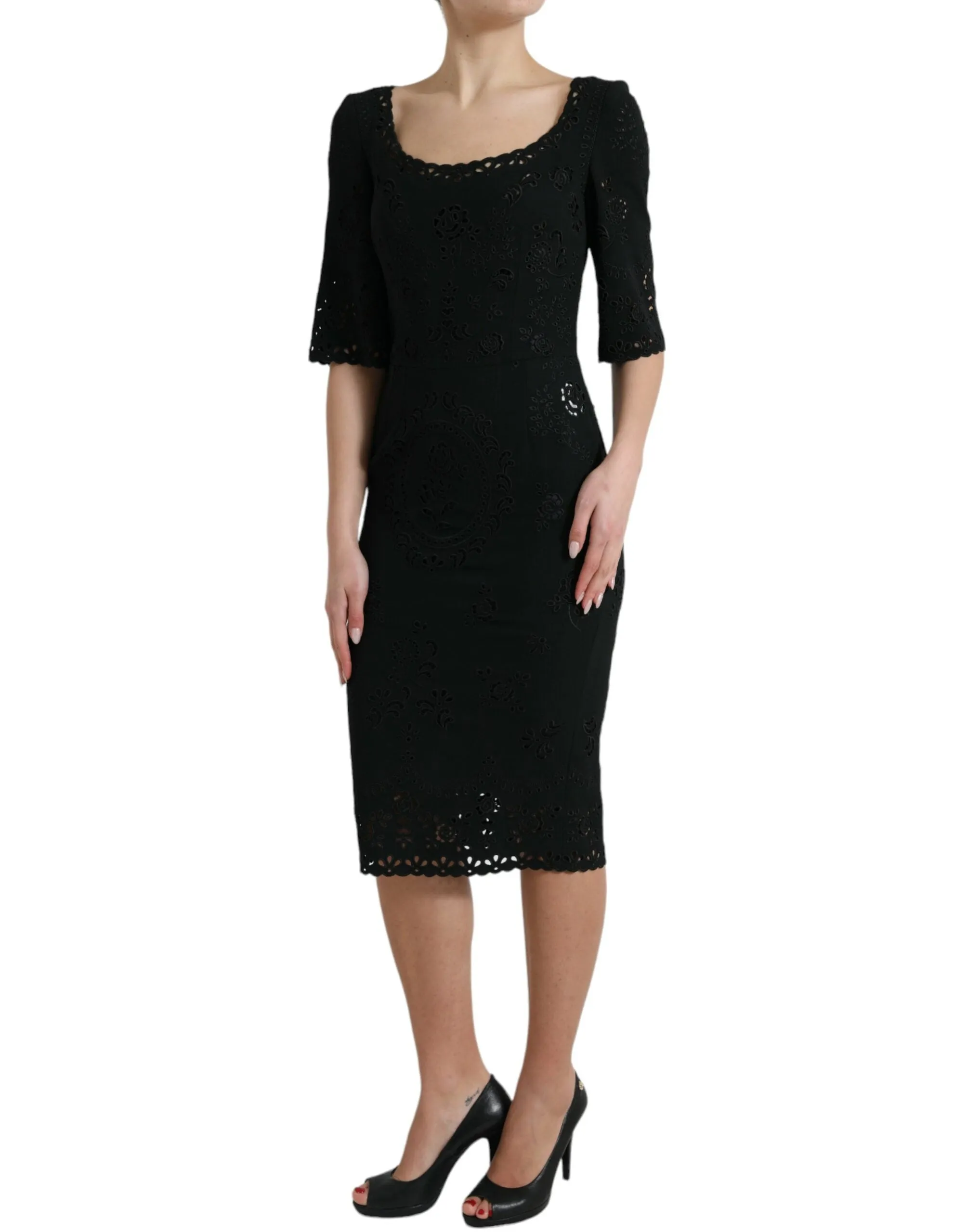 Black Floral Lace Viscose Bodycon Midi Dress sold by Lord & Taylor product image thumbnail 2