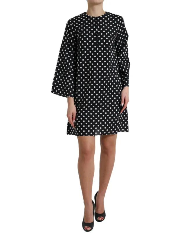 Black White Polka Dot Nylon Shift Mini Dress made by Lord & Taylor