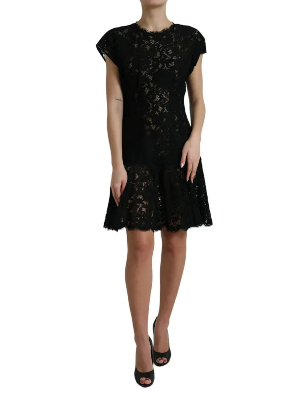 Black Floral Lace Cotton A-line Mini Dress sold by Lord & Taylor