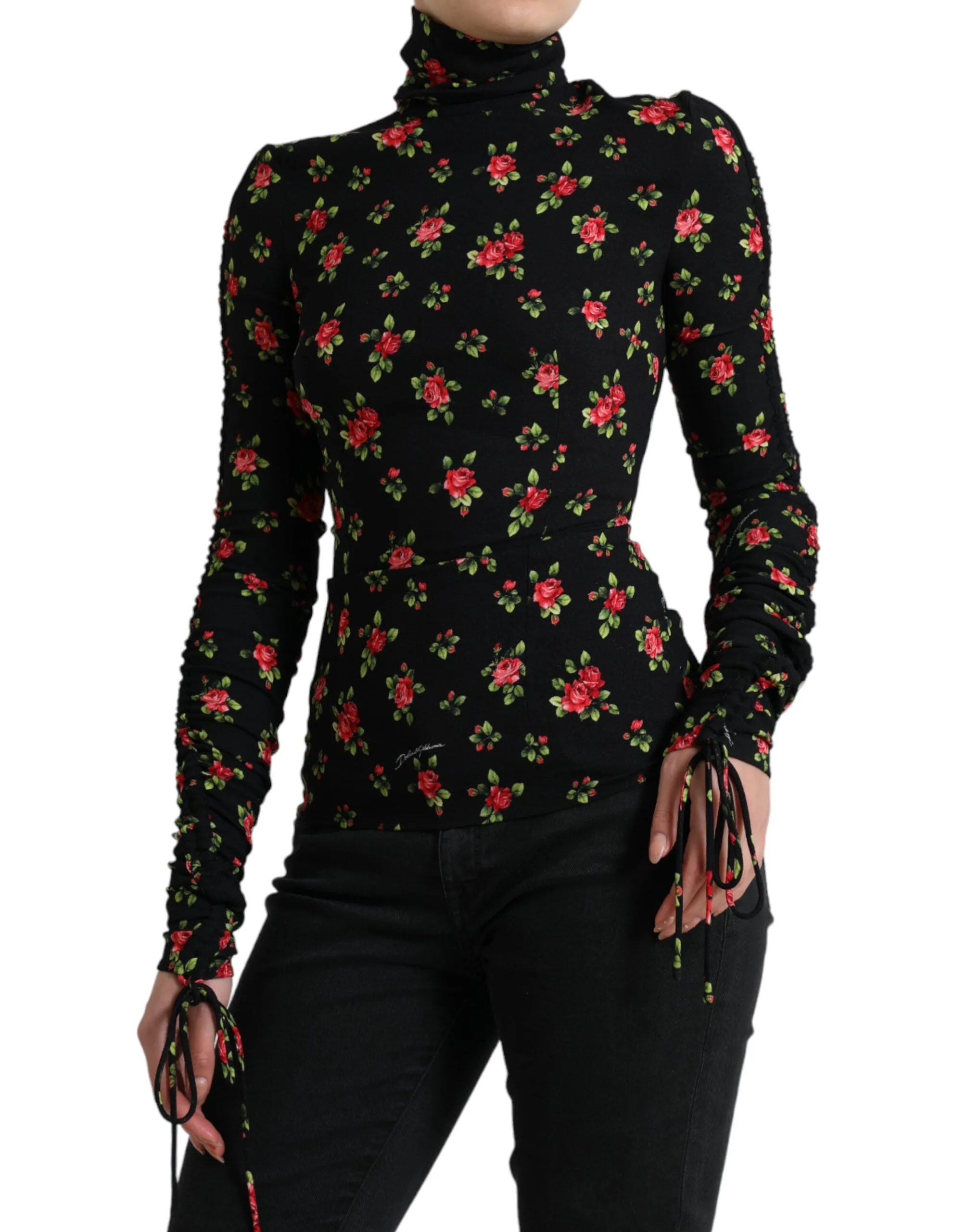 Black Rose Print Turtle Neck Blouse Top sold by Lord & Taylor product image thumbnail 2