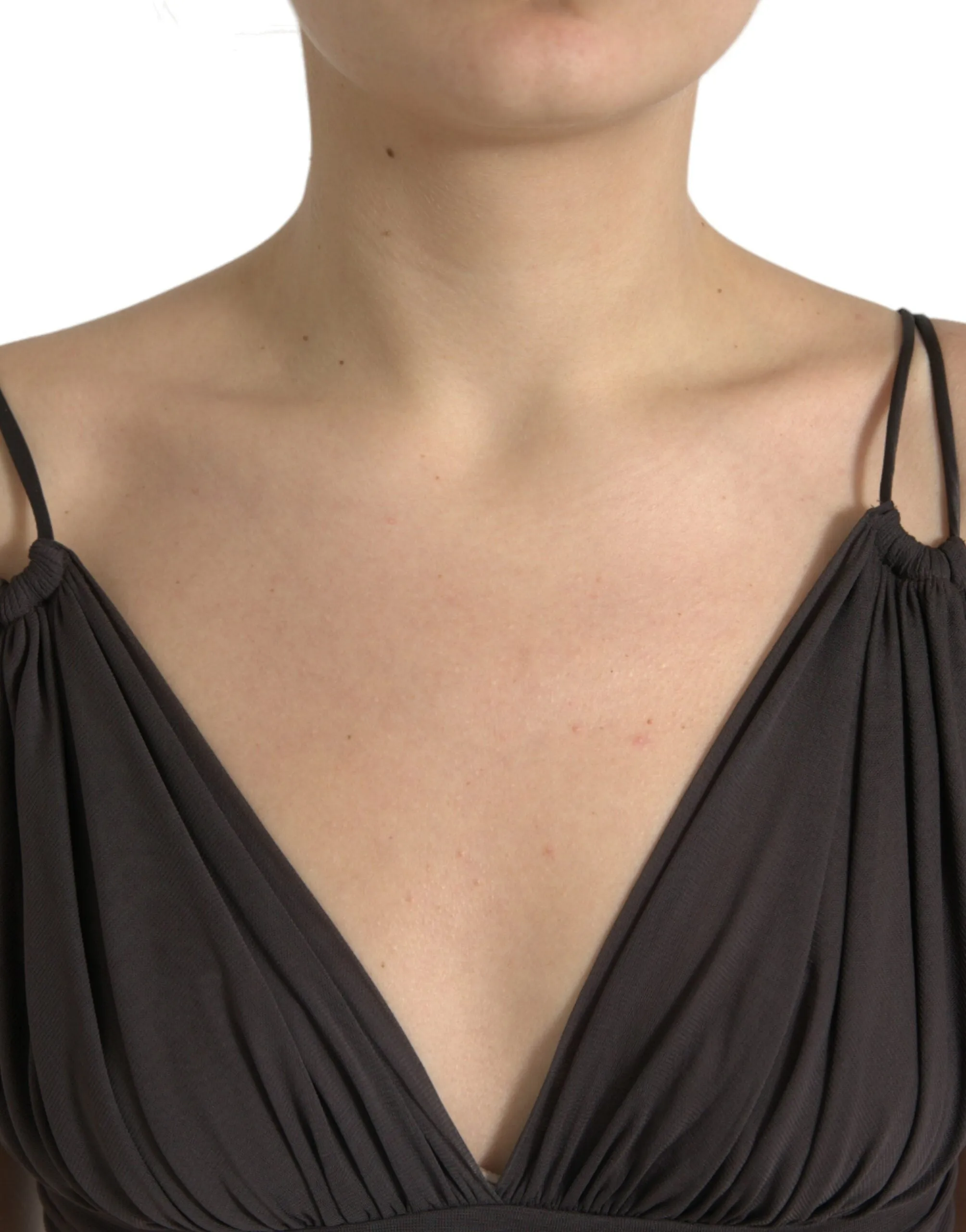 Brown Viscose Plunging V-neck Cropped Tank Top sold by Lord & Taylor product image thumbnail 4