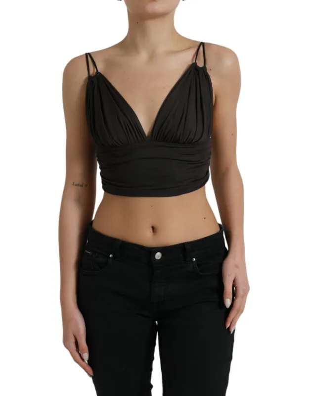 Brown Viscose Plunging V-neck Cropped Tank Top sold by Lord & Taylor