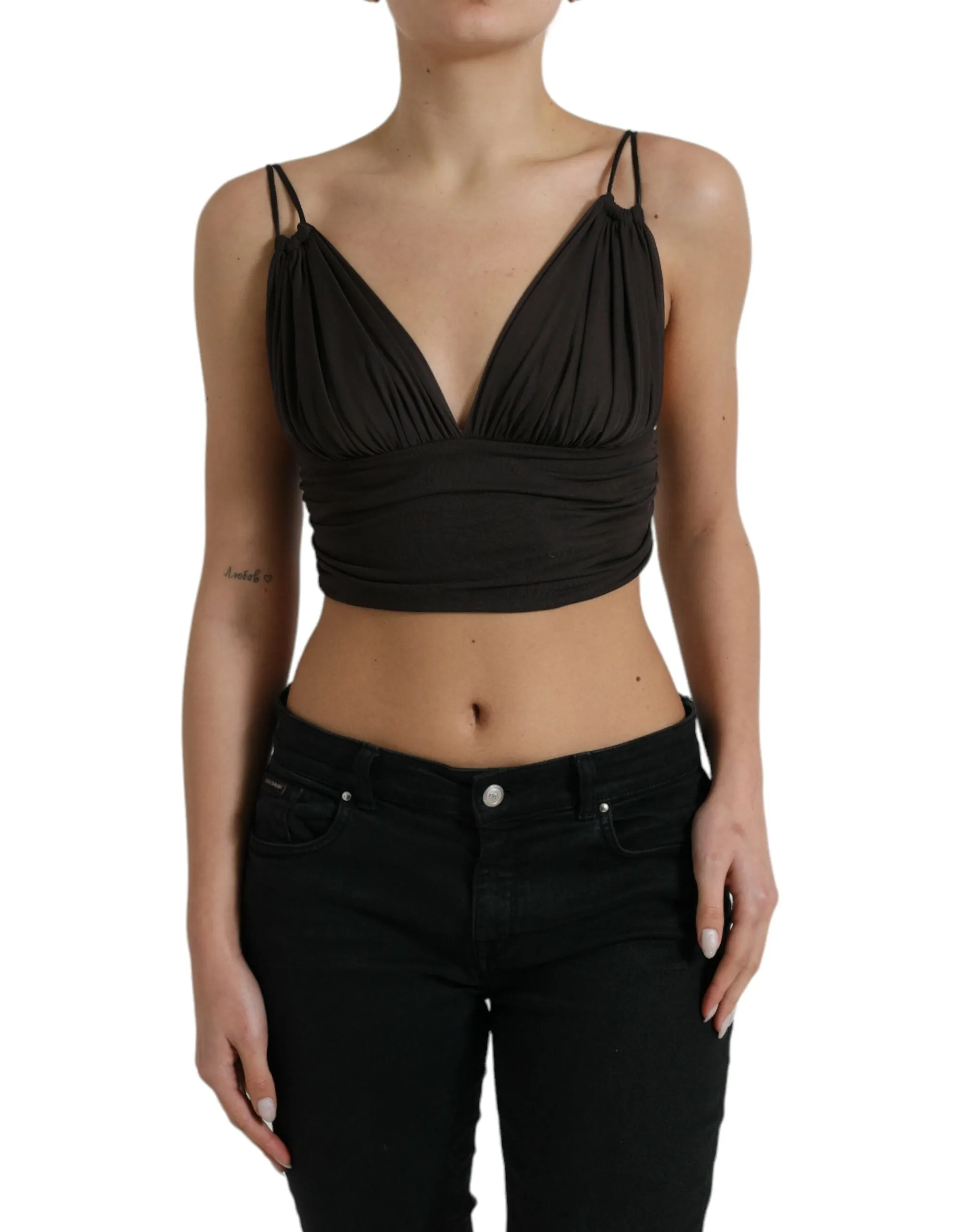 Brown Viscose Plunging V-neck Cropped Tank Top sold by Lord & Taylor