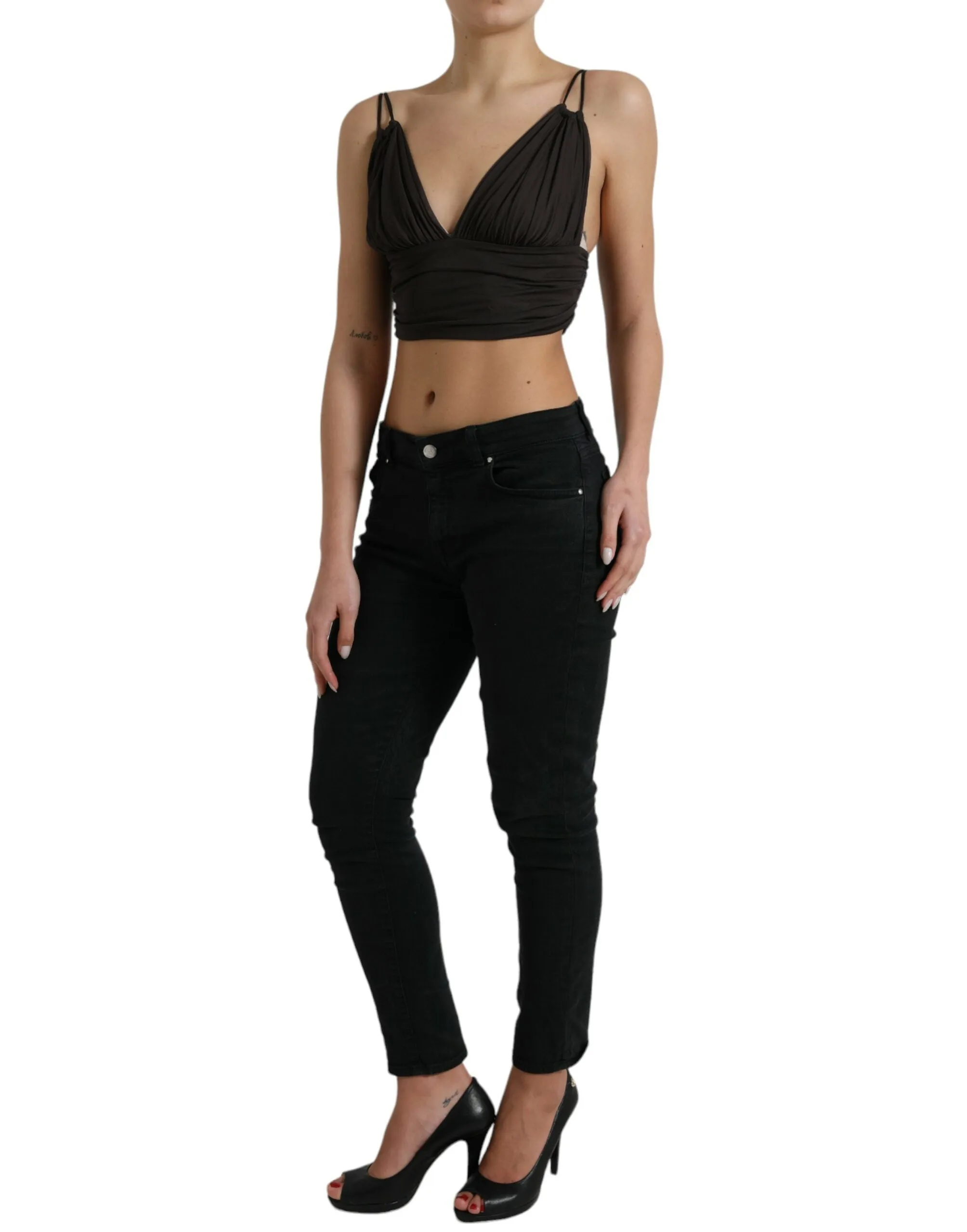 Brown Viscose Plunging V-neck Cropped Tank Top sold by Lord & Taylor product image thumbnail 2