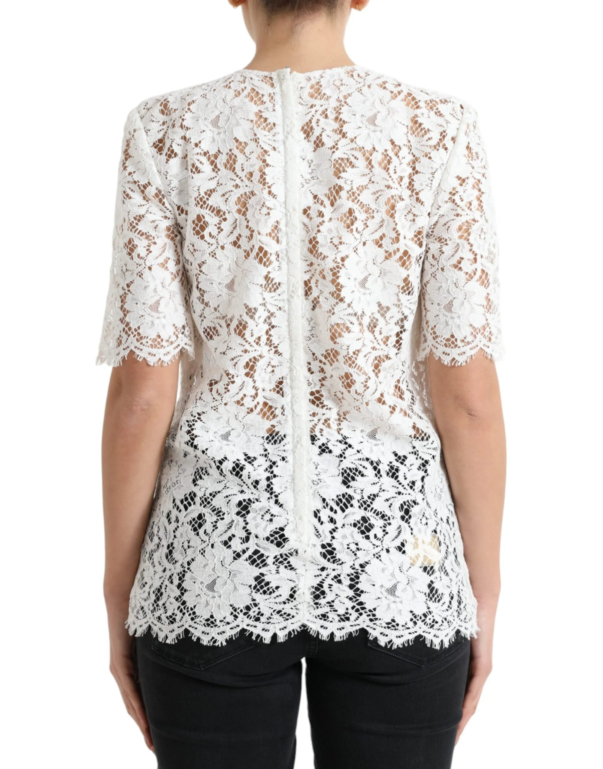 White Floral Lace Cotton Round Neck Blouse Top sold by Lord & Taylor product image thumbnail 3