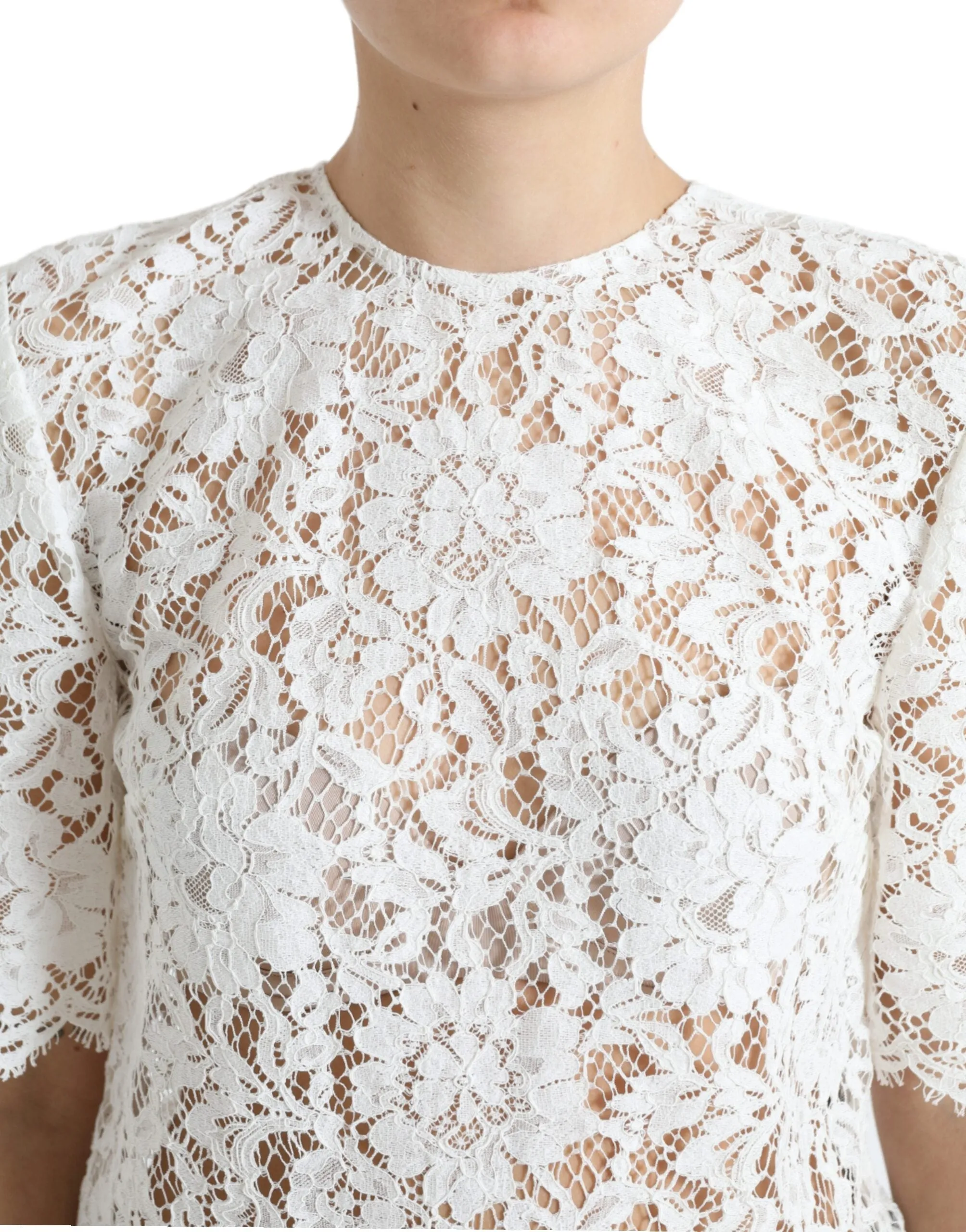 White Floral Lace Cotton Round Neck Blouse Top sold by Lord & Taylor product image thumbnail 4