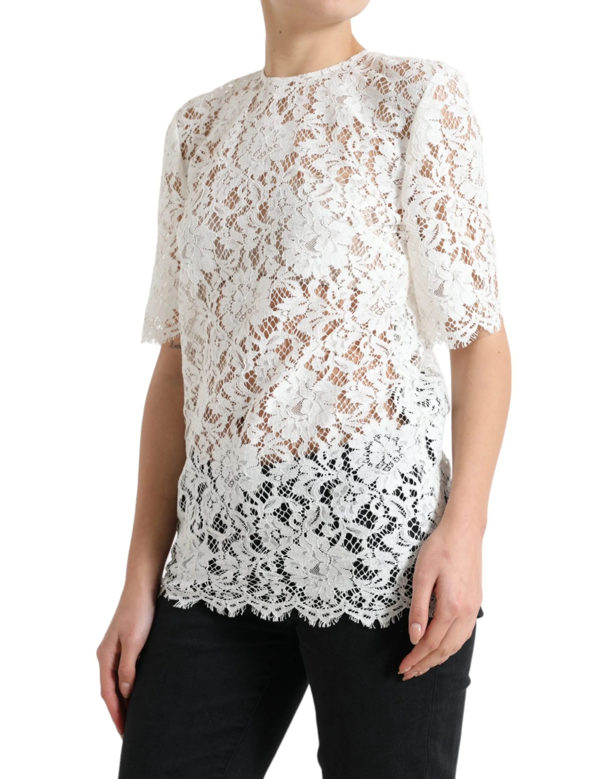 White Floral Lace Cotton Round Neck Blouse Top sold by Lord & Taylor product image thumbnail 2