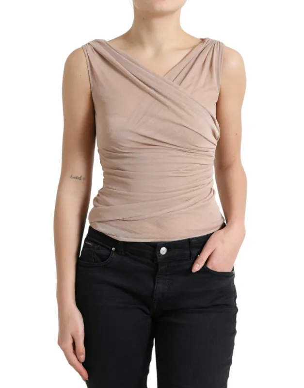 Beige Viscose V-neck Sleeveless Tank Top sold by Lord & Taylor