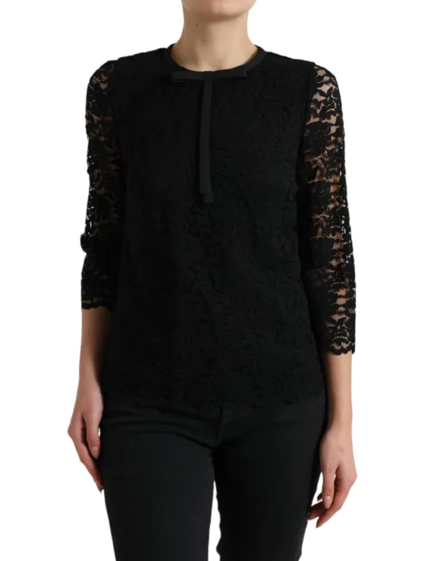 Black STAFF Blouse Floral Lace Nylon Top sold by Lord & Taylor