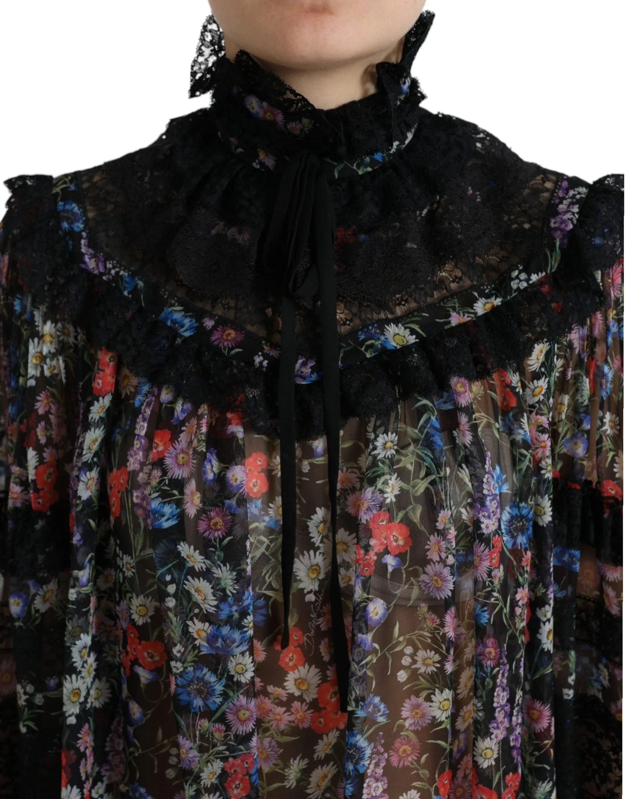 Black Floral Print Long Sleeves Blouse Top sold by Lord & Taylor product image thumbnail 4