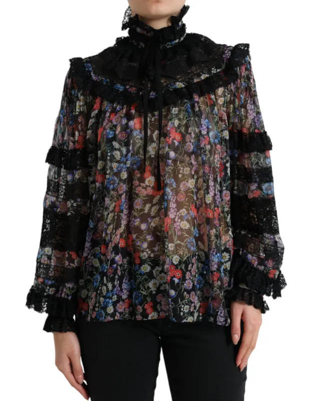 Black Floral Print Long Sleeves Blouse Top sold by Lord & Taylor