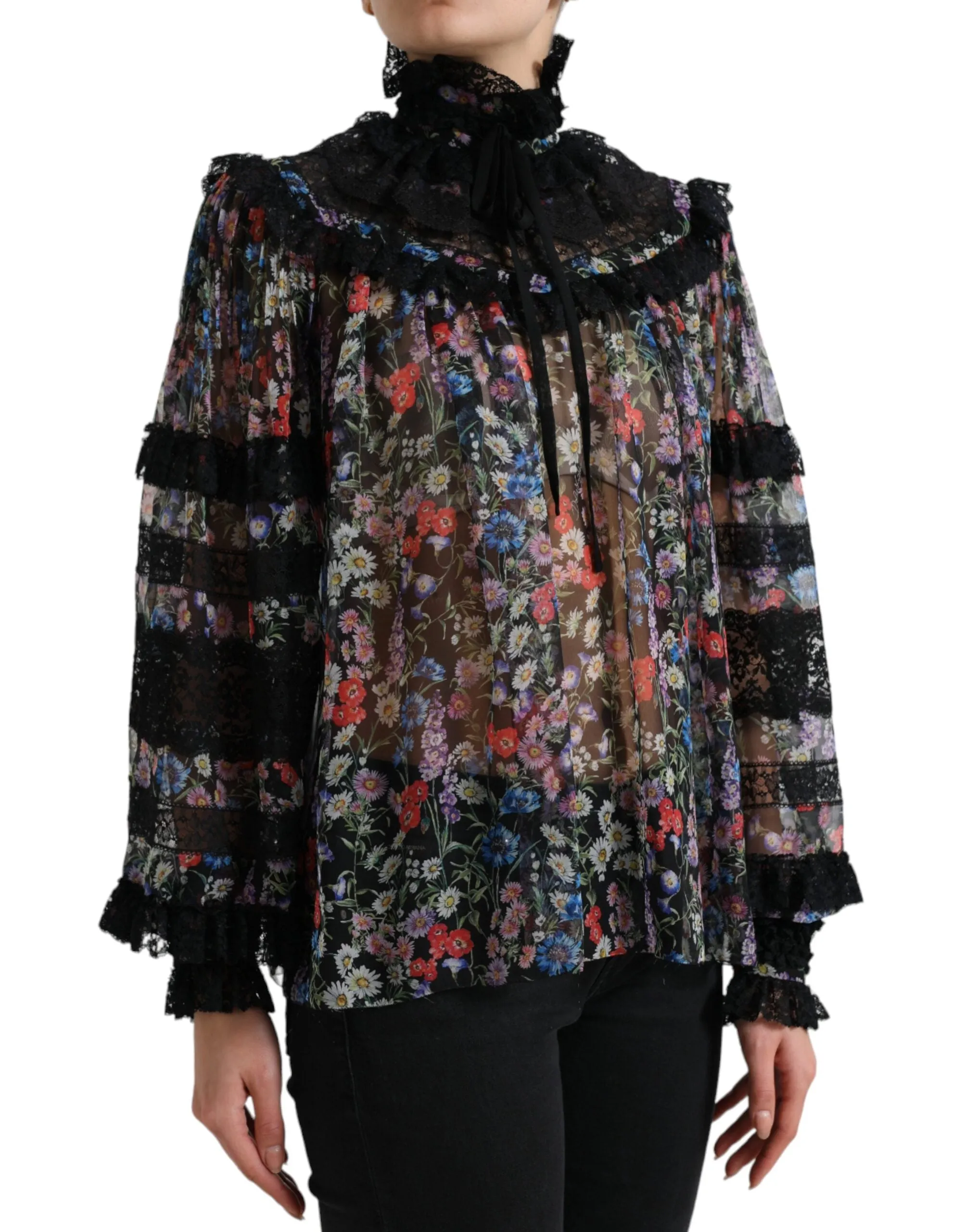 Black Floral Print Long Sleeves Blouse Top sold by Lord & Taylor product image thumbnail 2