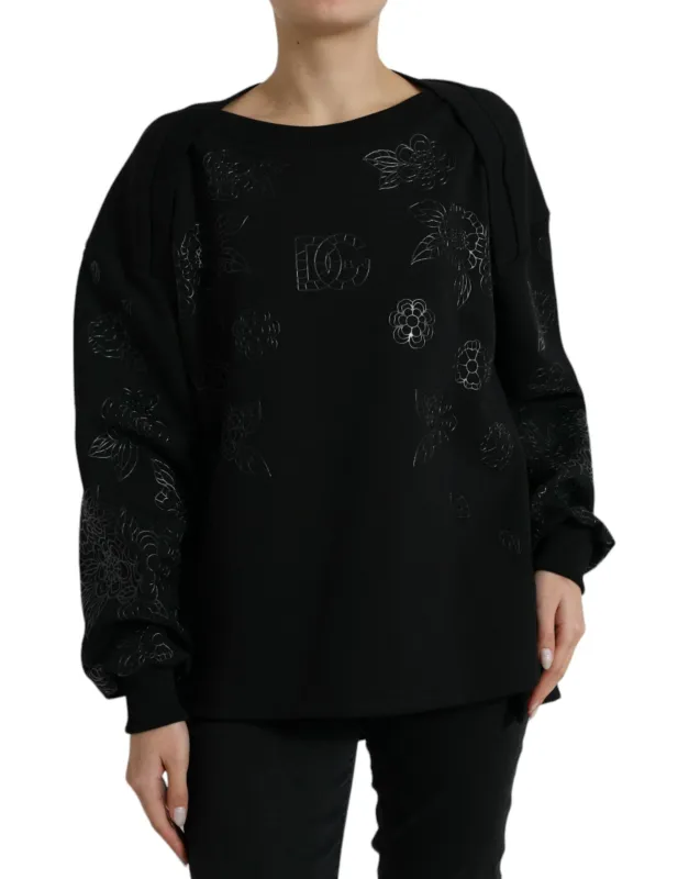 Black Pullover Floral Logo Applique Sweater sold by Lord & Taylor