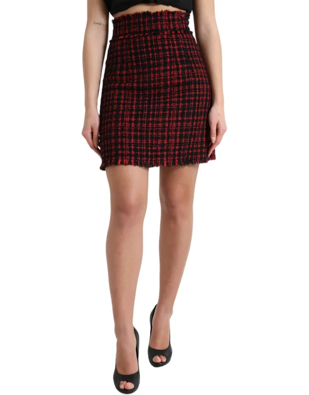 Black Red Cotton High Waist Tartan Tweed Mini Skirt sold by Lord & Taylor