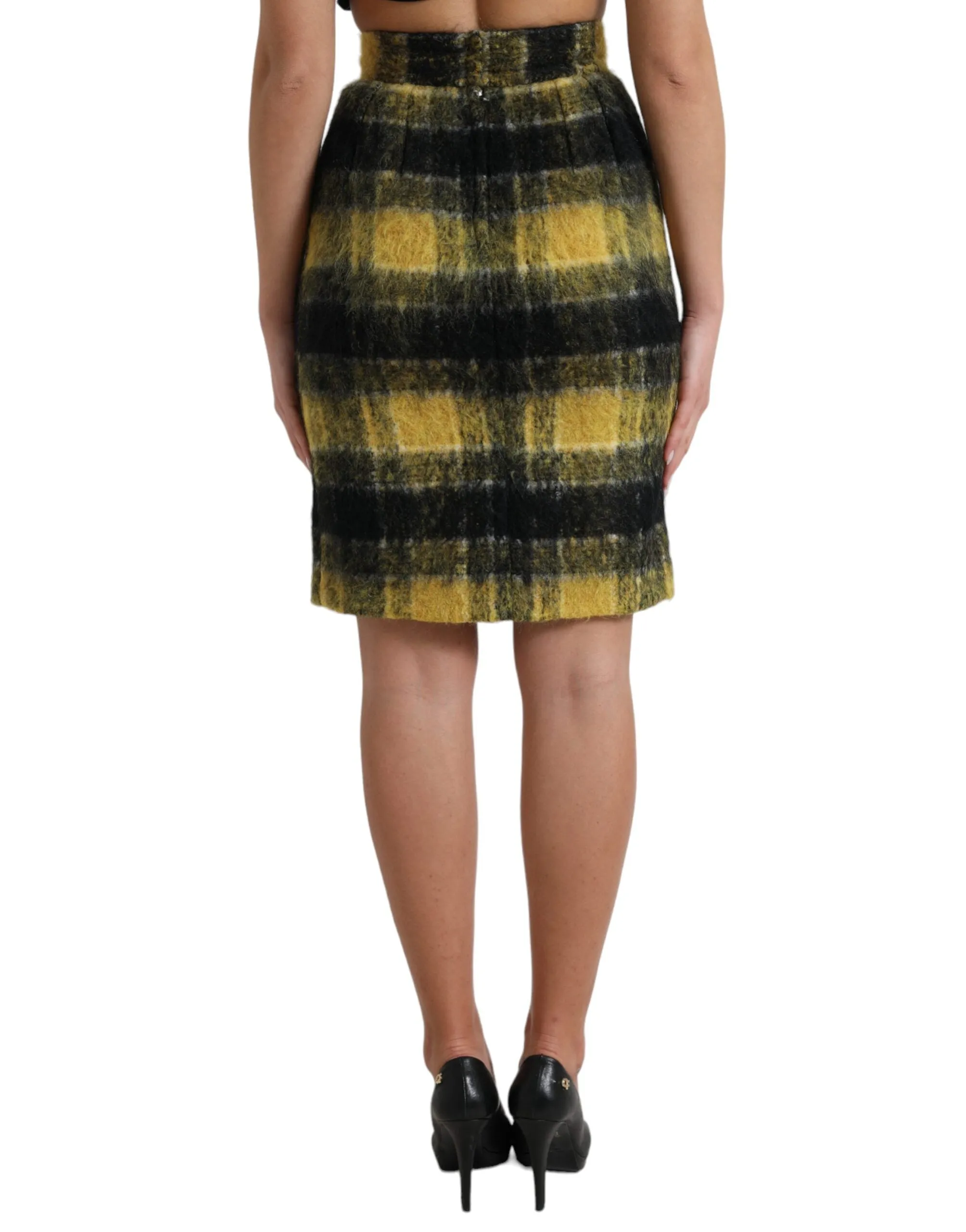 Yellow Black Brushed Checked Wool Pencil Cut Skirt sold by Lord & Taylor product image thumbnail 3