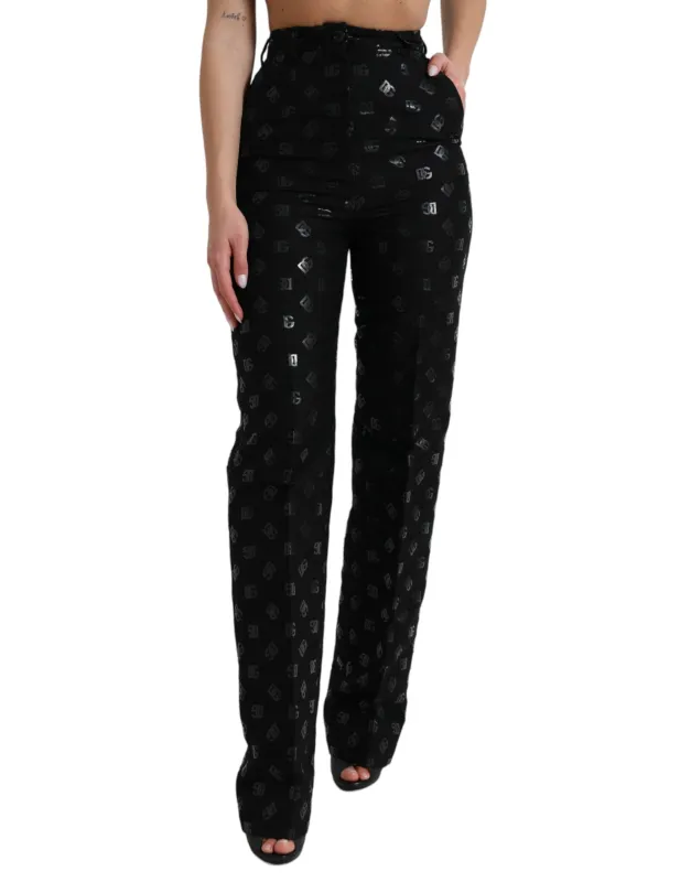 Black Wool DG Logo High Waist Straight Pants sold by Lord & Taylor