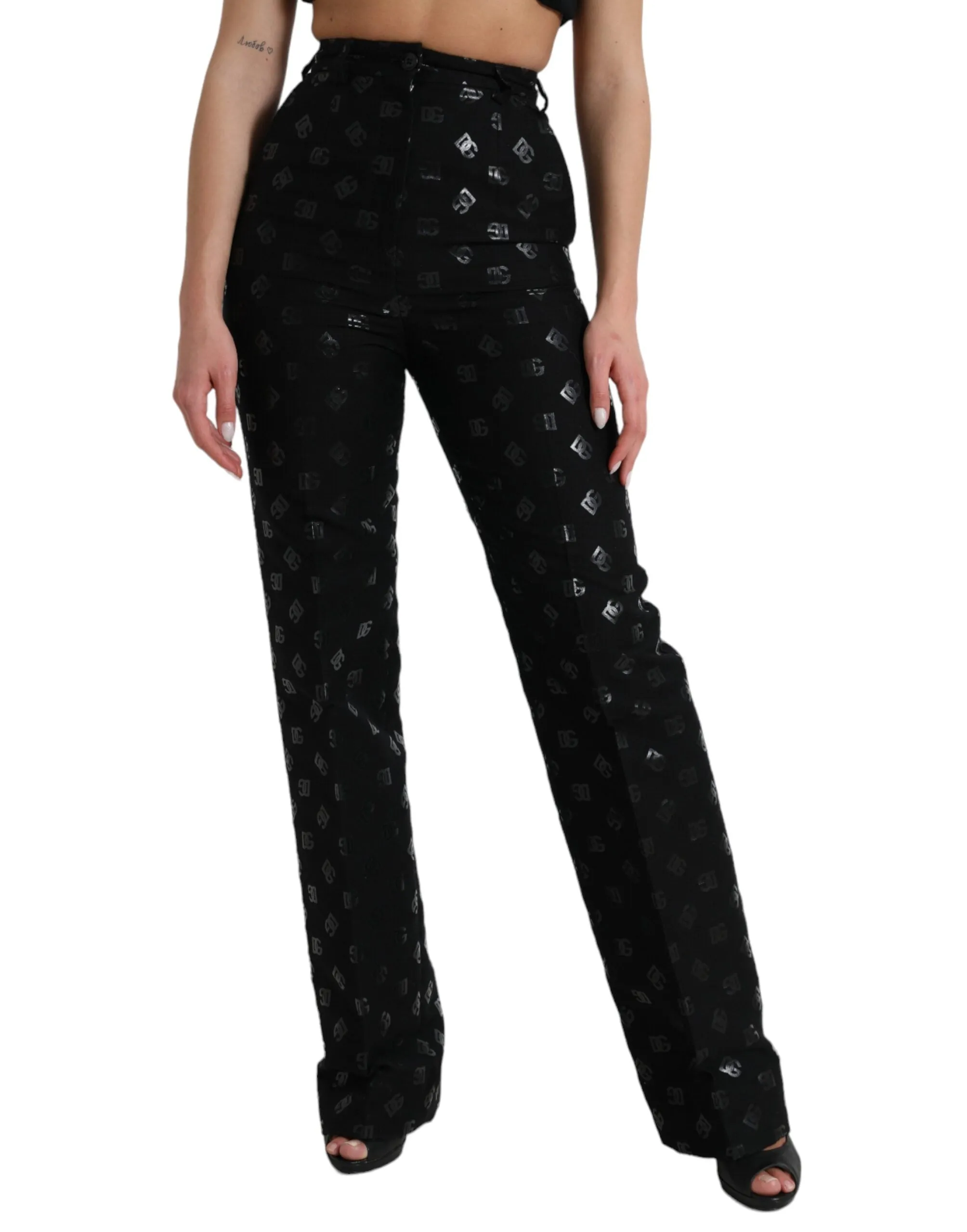 Black Wool DG Logo High Waist Straight Pants sold by Lord & Taylor product image thumbnail 2