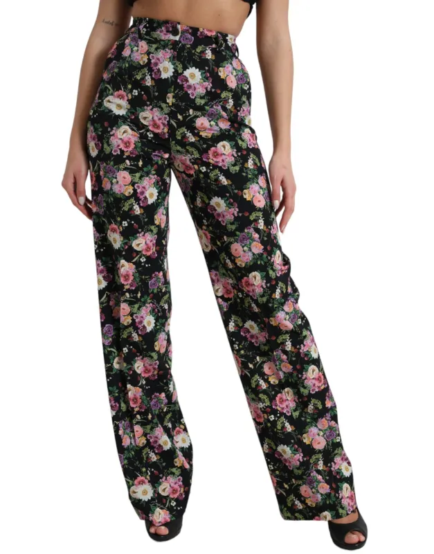 Black Floral Wool High Waist Wide Leg Pants sold by Lord & Taylor
