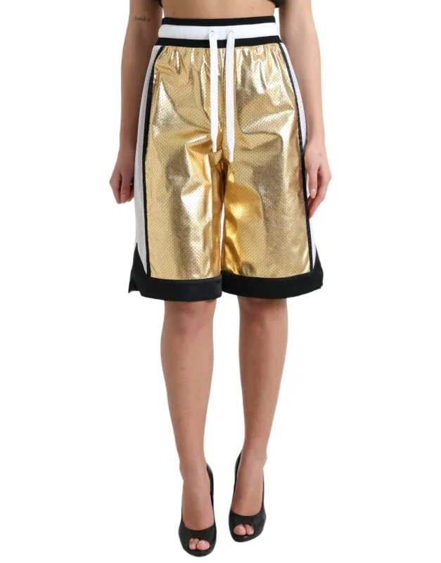 Gold Polyester Perforated High Waist Shorts sold by Lord & Taylor