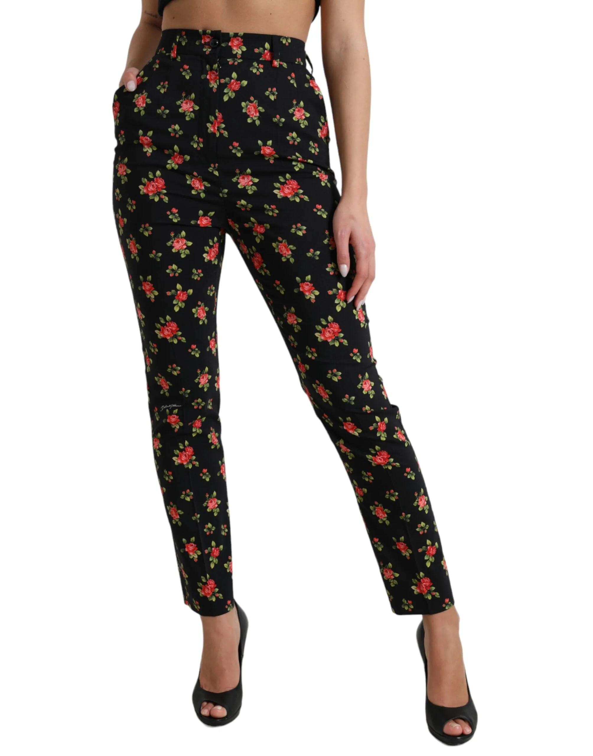 Black Floral Wool High Waist Tapered Pants sold by Lord & Taylor