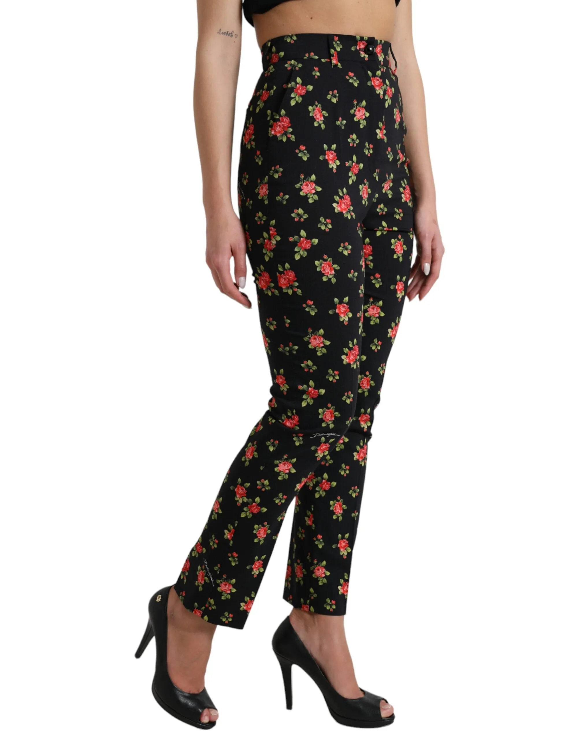 Black Floral Wool High Waist Tapered Pants sold by Lord & Taylor product image thumbnail 2