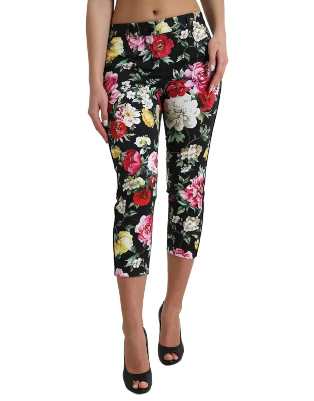 Black Floral Print Mid Waist Cropped Pants sold by Lord & Taylor
