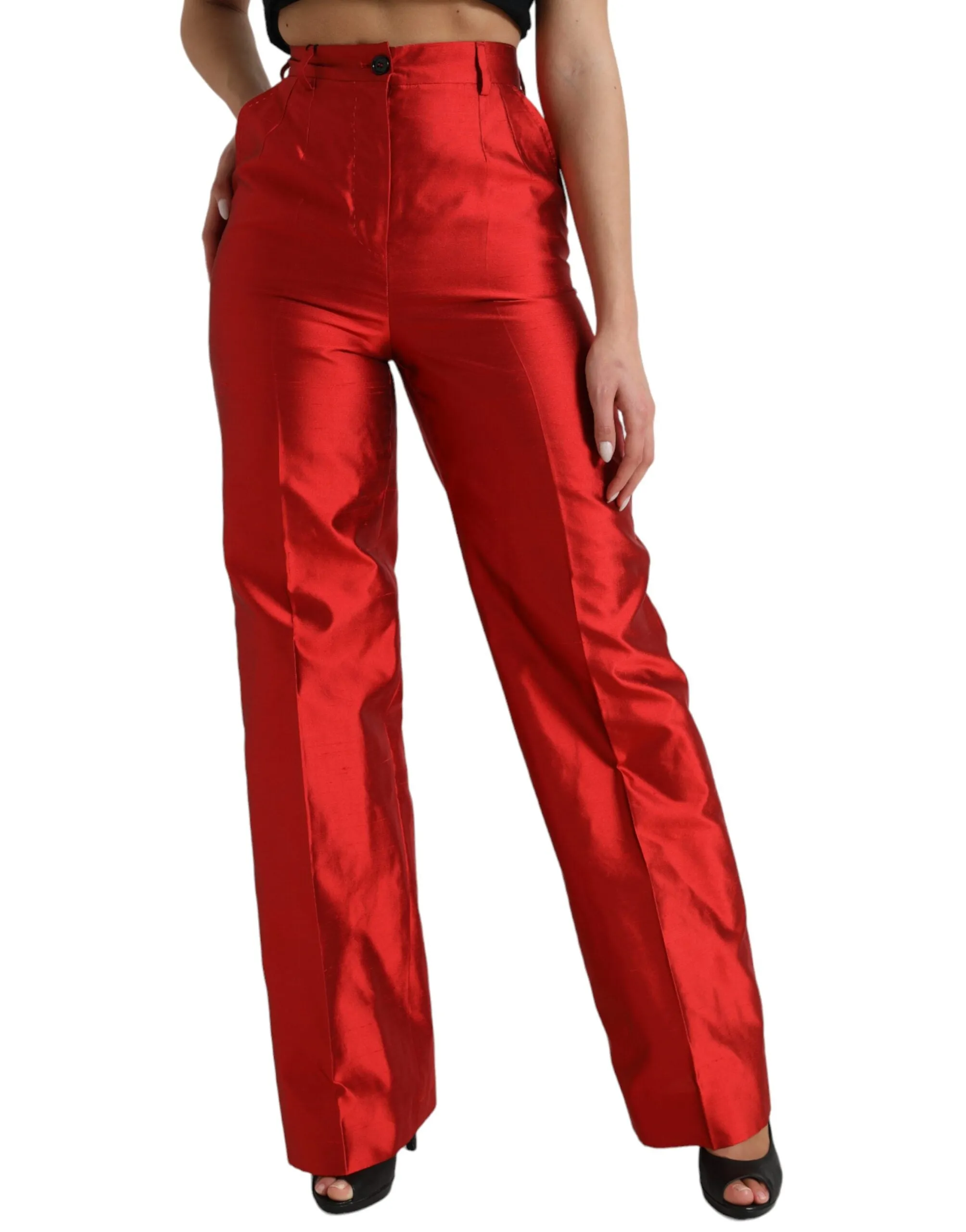 Red Satin Silk High Waist Wide Leg Pants sold by Lord & Taylor product image thumbnail 2