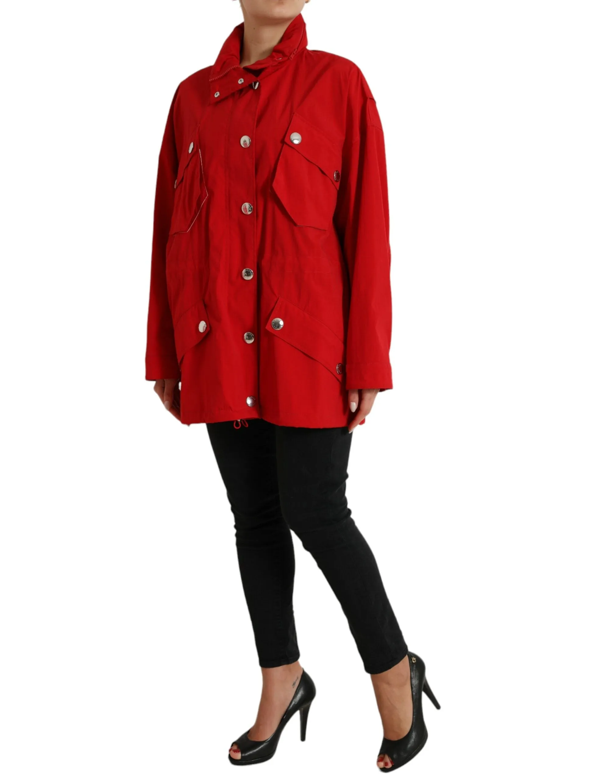 Red Polyester Hooded Button Rain Coat Jacket sold by Lord & Taylor product image thumbnail 2