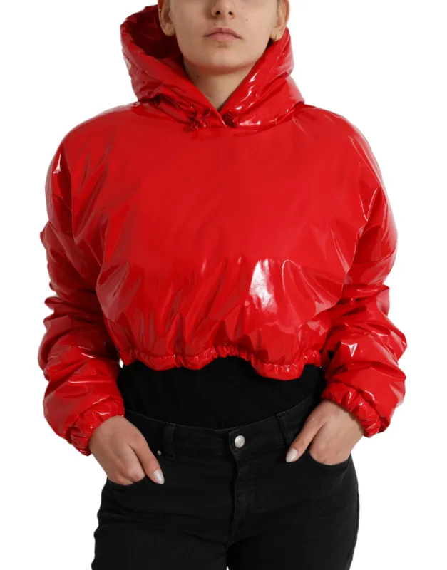 Shiny Red Hooded Cropped Short Coat Jacket sold by Lord & Taylor