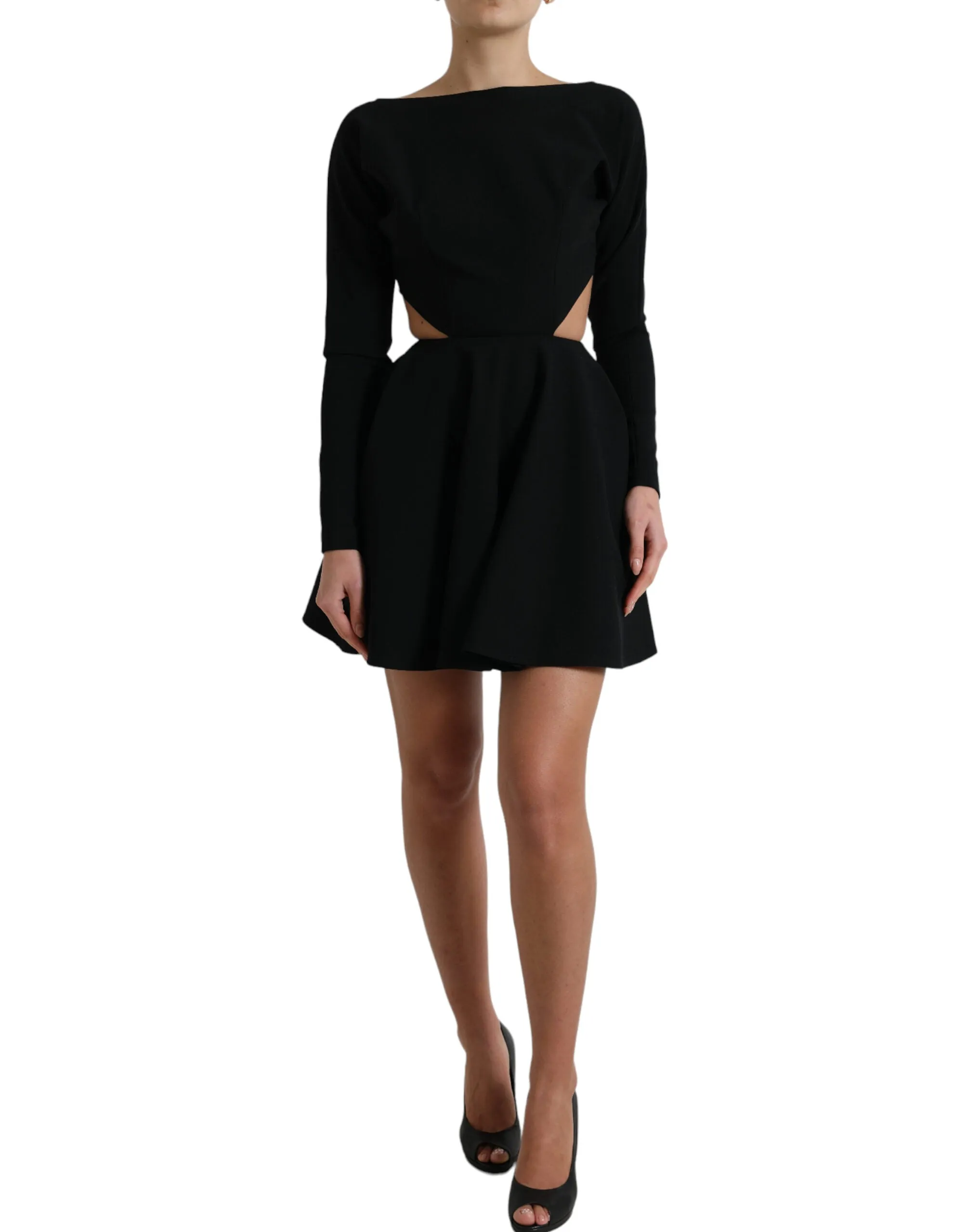 Black Viscose Cut Out A-line Long Sleeves Mini Dress sold by Lord & Taylor