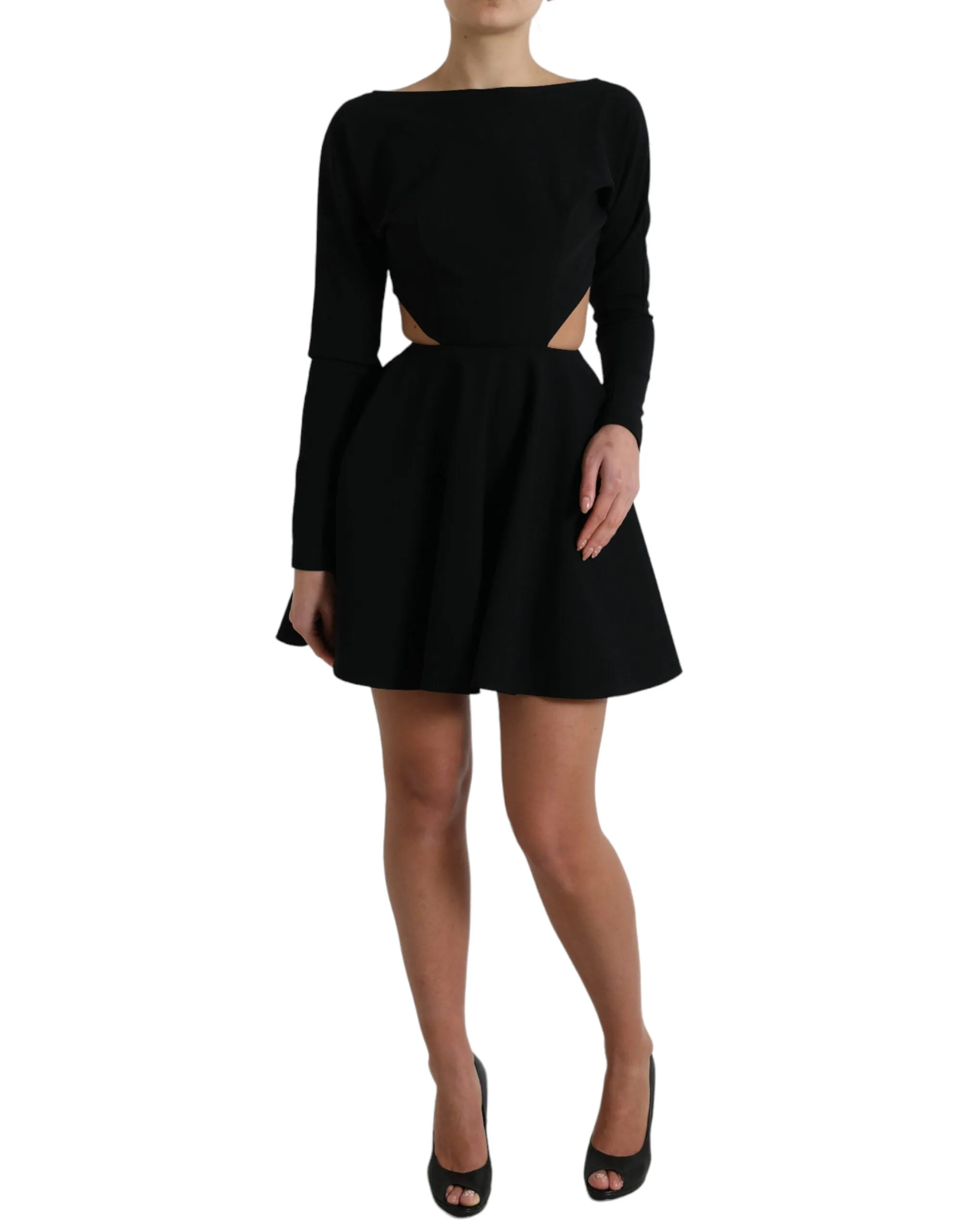 Black Viscose Cut Out A-line Long Sleeves Mini Dress sold by Lord & Taylor product image thumbnail 2