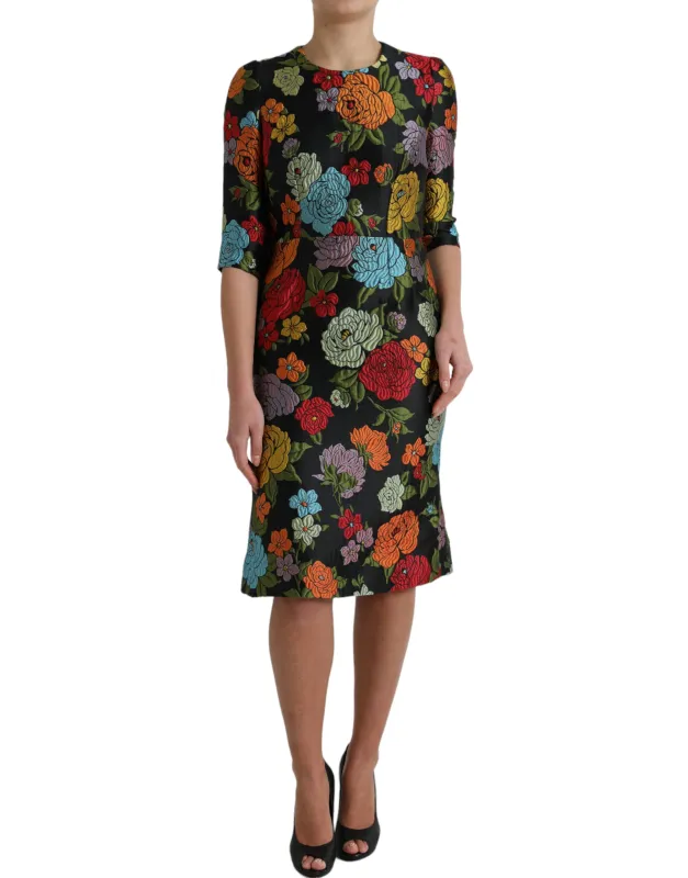 Black Floral Embroidery Knee Length Dress sold by Lord & Taylor