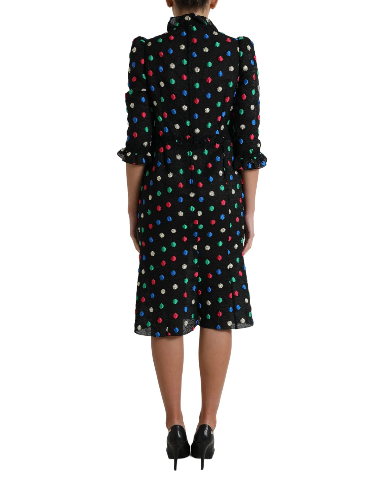 Black Polka Dot Ruffle Cotton Midi Dress sold by Lord & Taylor product image thumbnail 3