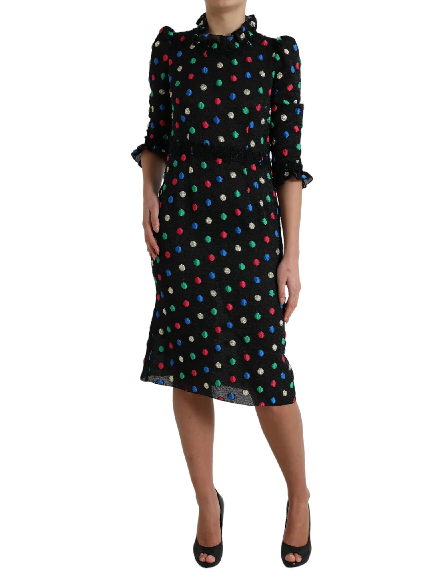 Black Polka Dot Ruffle Cotton Midi Dress sold by Lord & Taylor product image thumbnail 2
