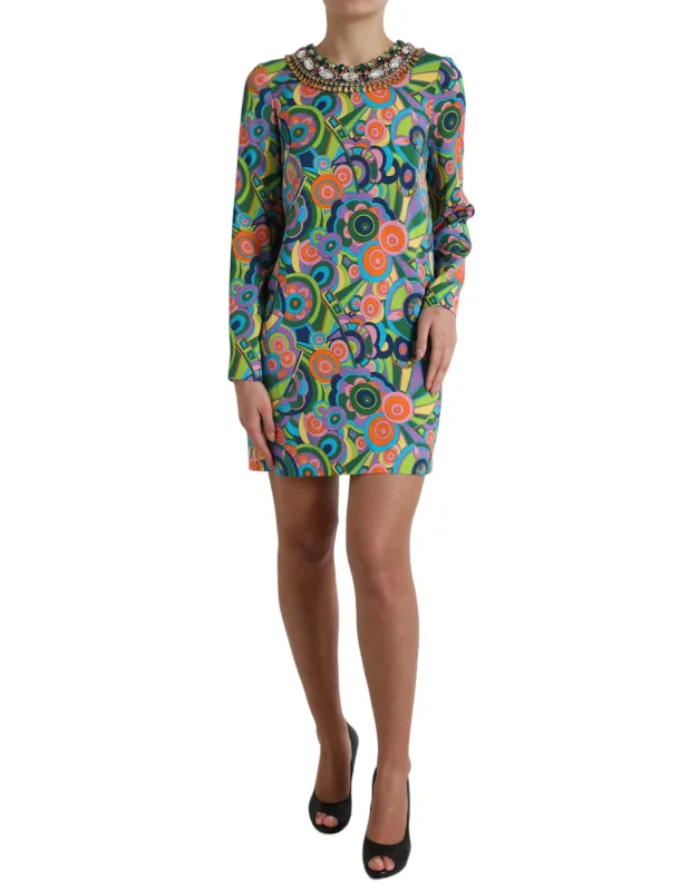 Multicolor Geometric Print Silk Crystals Midi Dress sold by Lord & Taylor